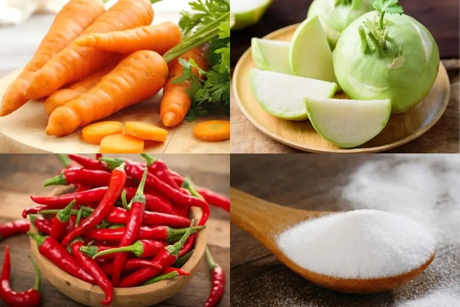 Nguyên liệu rất đơn giản và rẻ để muối dưa góp ngày Tết.