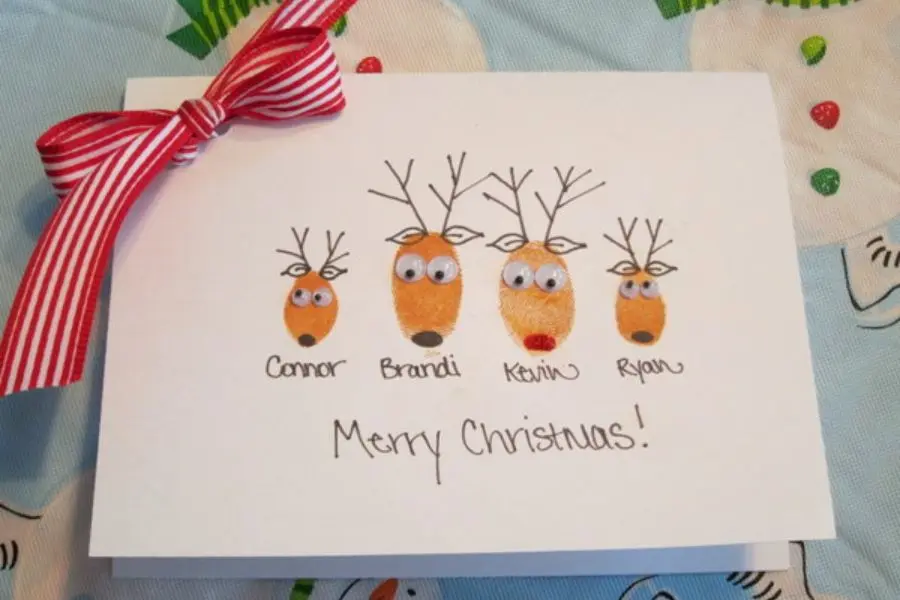 Làm thiệp Noel họa tiết vân tay.