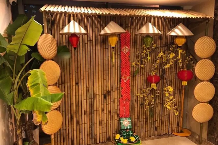 Trang trí tiểu cảnh nón lá.