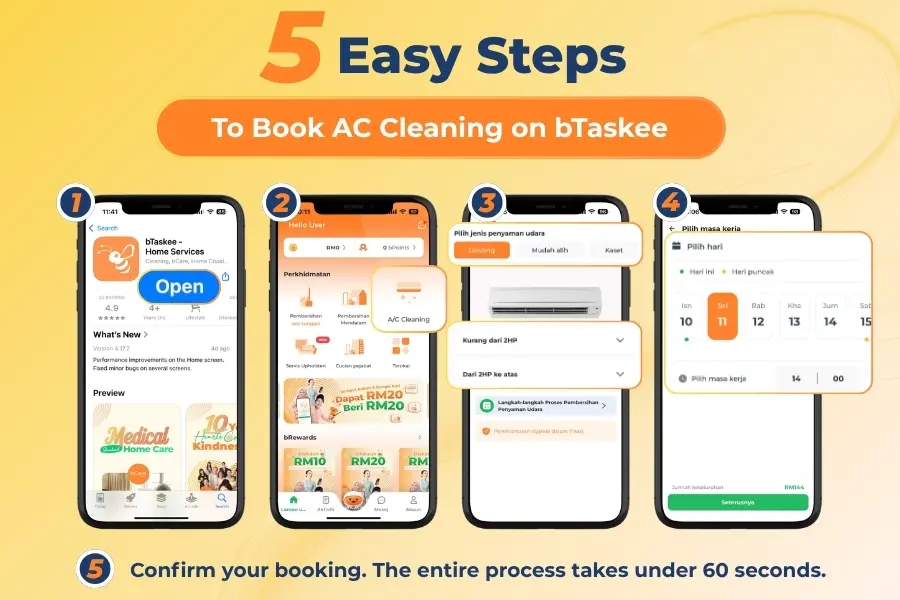 5 steps to book aircond cleaning on bTaskee