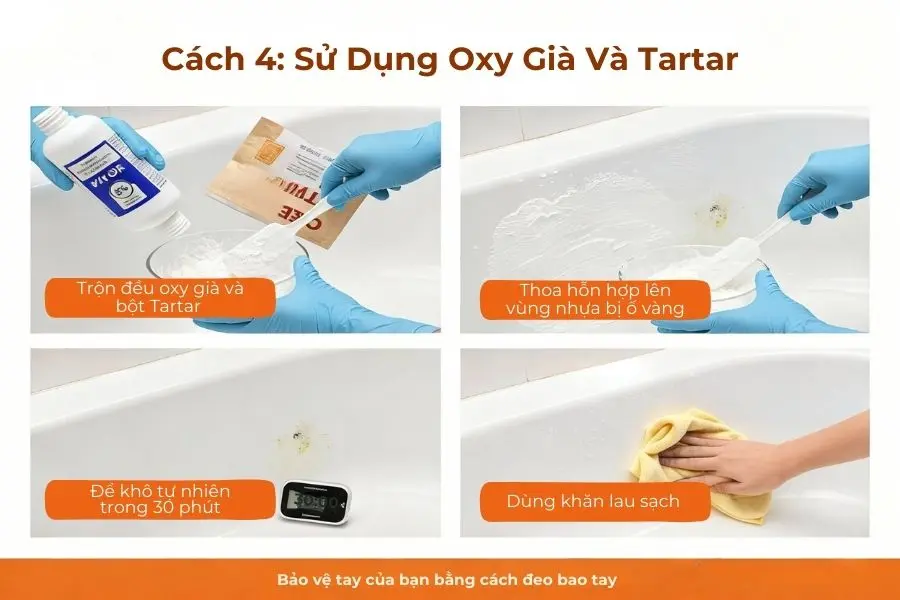 Sử dụng oxy già và tartar.