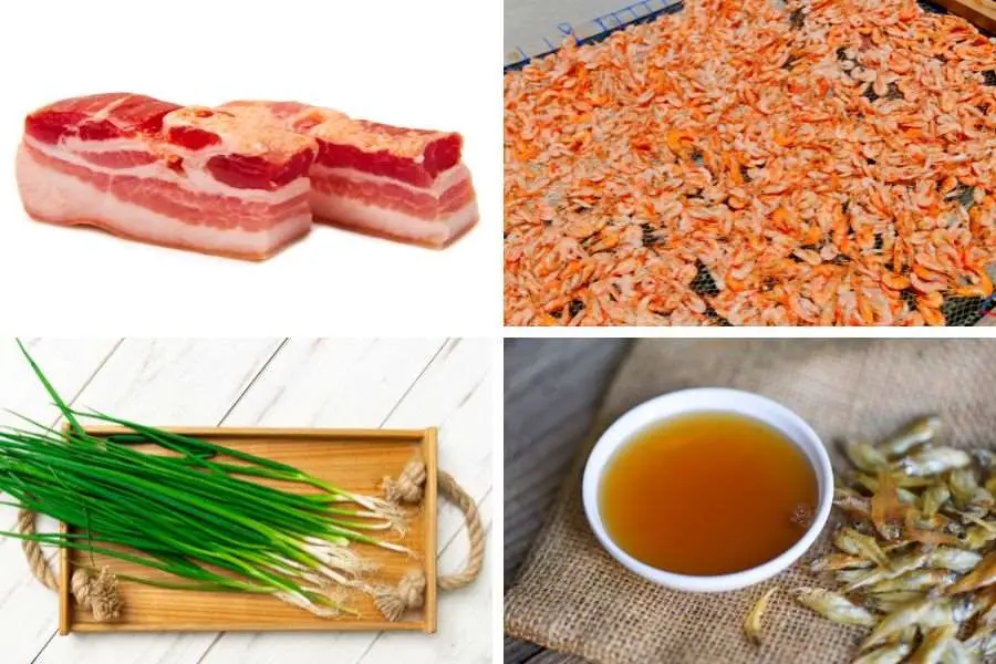 Nguyên liệu cần chuẩn bị để chế biến món kho quẹt.