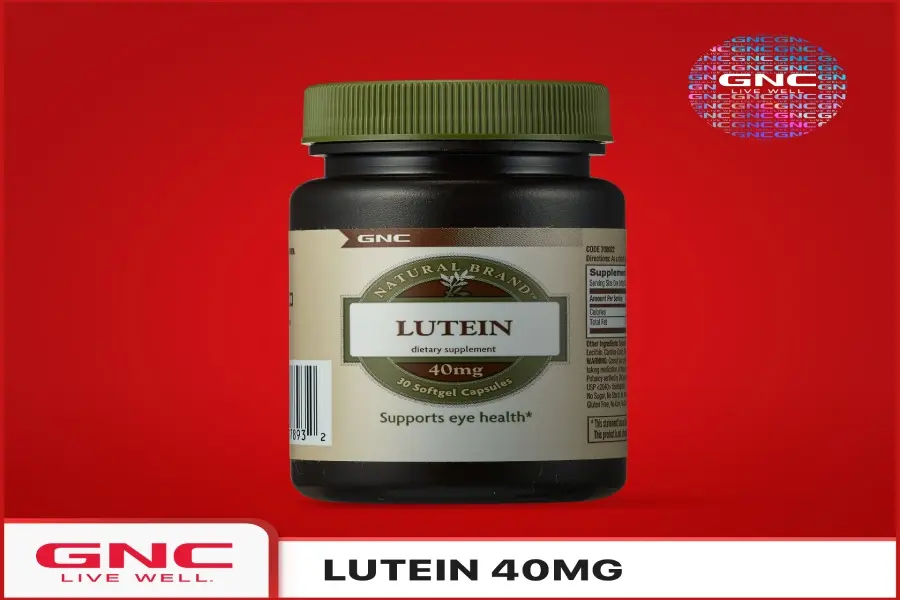 Lọ thuốc GNC Lutein 40mg trên nền đỏ
