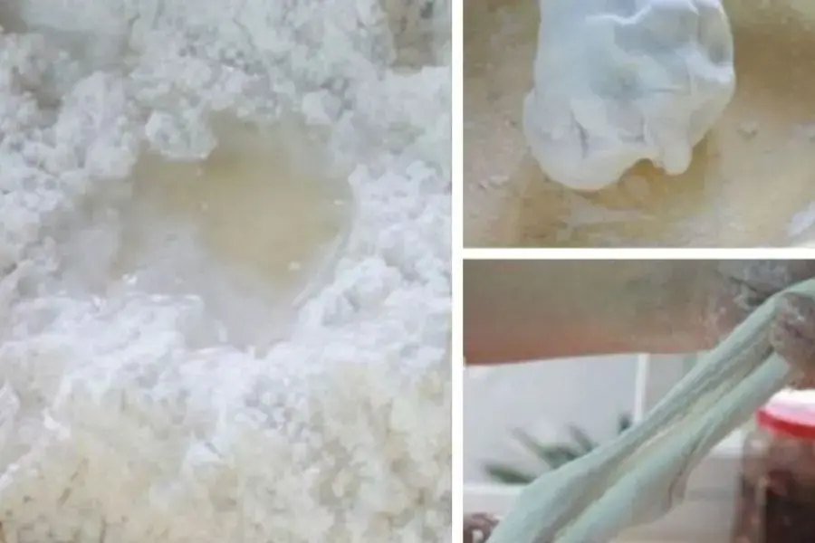 Nhào bột làm vỏ bánh bột lọc.