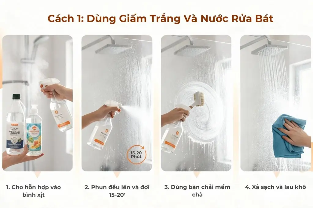 Dùng giấm trắng và nước rửa bát.