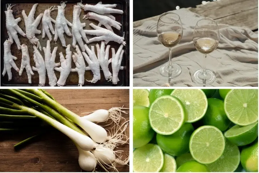 Một số nguyên liệu làm món chân gà hấp hành
