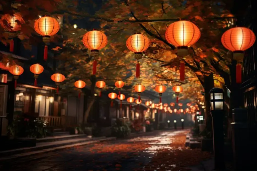 Đường phố nổi bật với phụ kiện hoa sắc màu trang trí Trung thu.