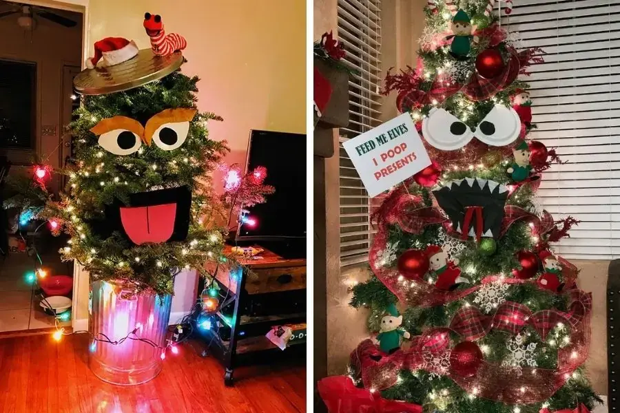 Trang trí cây thông Noel hình quái vật ngộ nghĩnh.