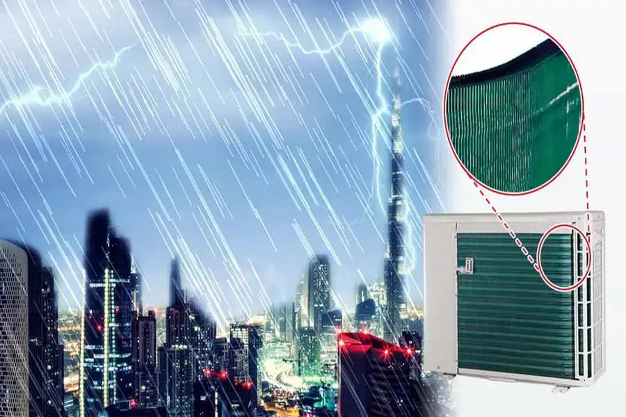 Lưới tản nhiệt xanh giúp máy lạnh có thể chống chịu được những tác nhân từ môi trường (nguồn: dienmaythienphu.com)