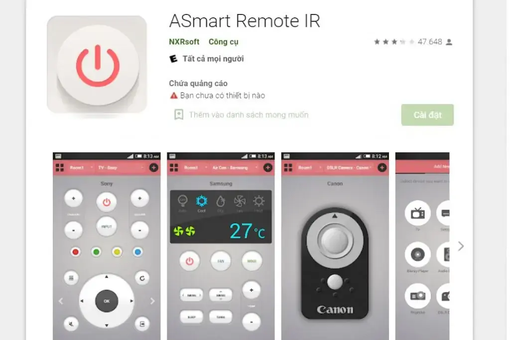 ASmart Remote IR có giao diện đơn giản, thân thiện với người dùng