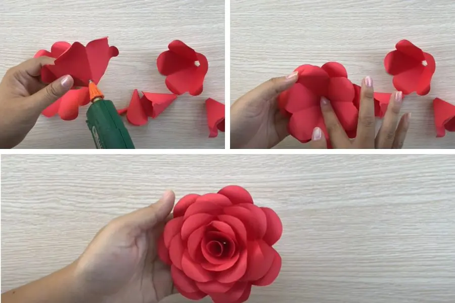 Dán chồng các lớp lên nhau để tạo ra chiếc bông hoa nhiều cánh.