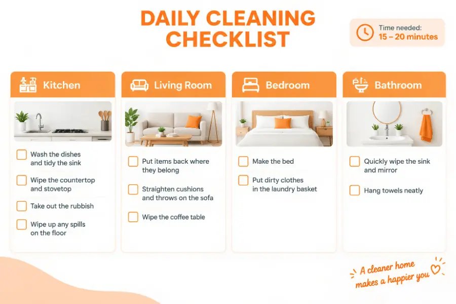 Make daily house cleaning easier with a checklist