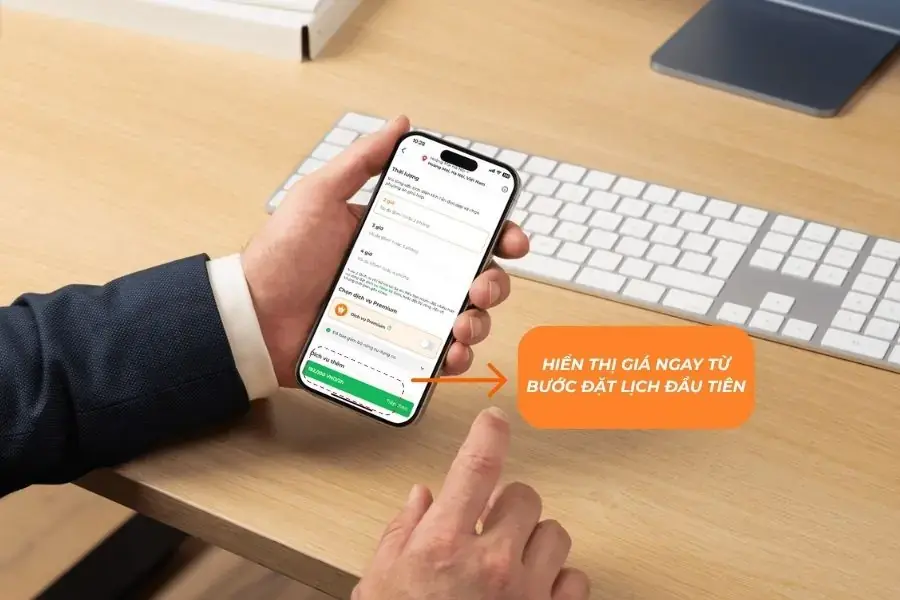Hiển thị giá ngay từ bước đặt lịch đầu tiên.