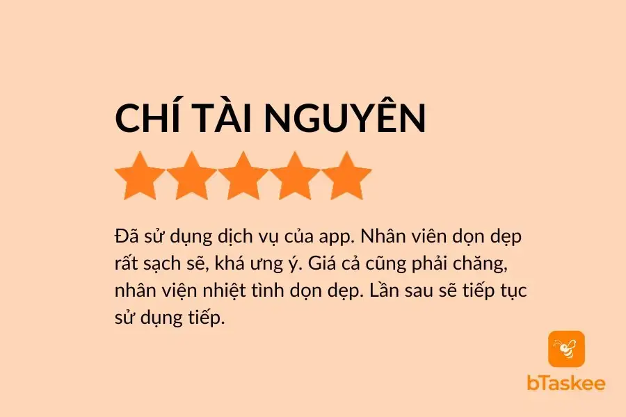 Đánh giá của khách hàng Chí Tài về dịch vụ giúp việc nhà theo giờ tại TPHCM của bTaskee.