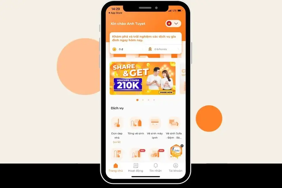 Tiến hành lựa chọn dịch vụ giặt sofa ở trên trang chủ app bTaskee.