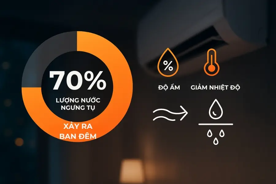 Máy lạnh chảy nước phần lớn là do 70% lượng nước ngưng tụ.