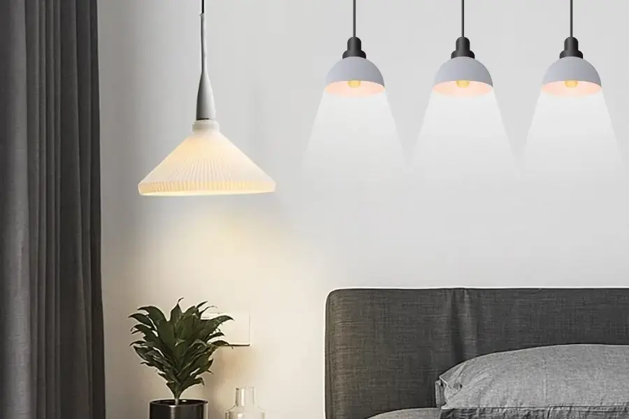 Đèn thả cũng là vật dụng trang trí không gian phòng ngủ thêm sang trọng