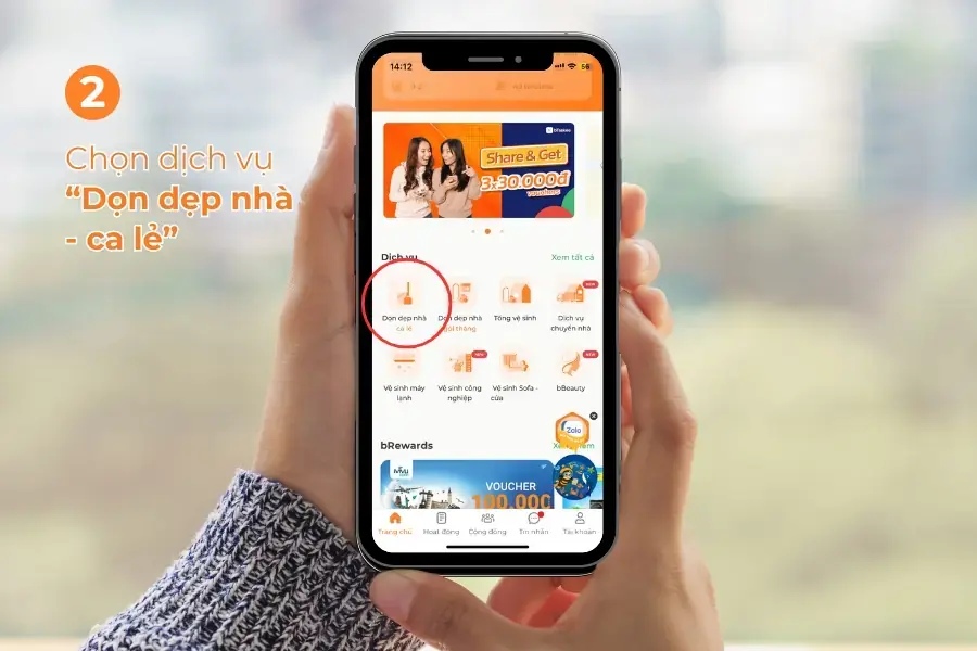 Lựa chọn dịch vụ “Dọn dẹp nhà - Ca lẻ”. 
