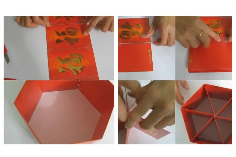 Các bước dán cố định tạo hình khung cho lồng đèn.