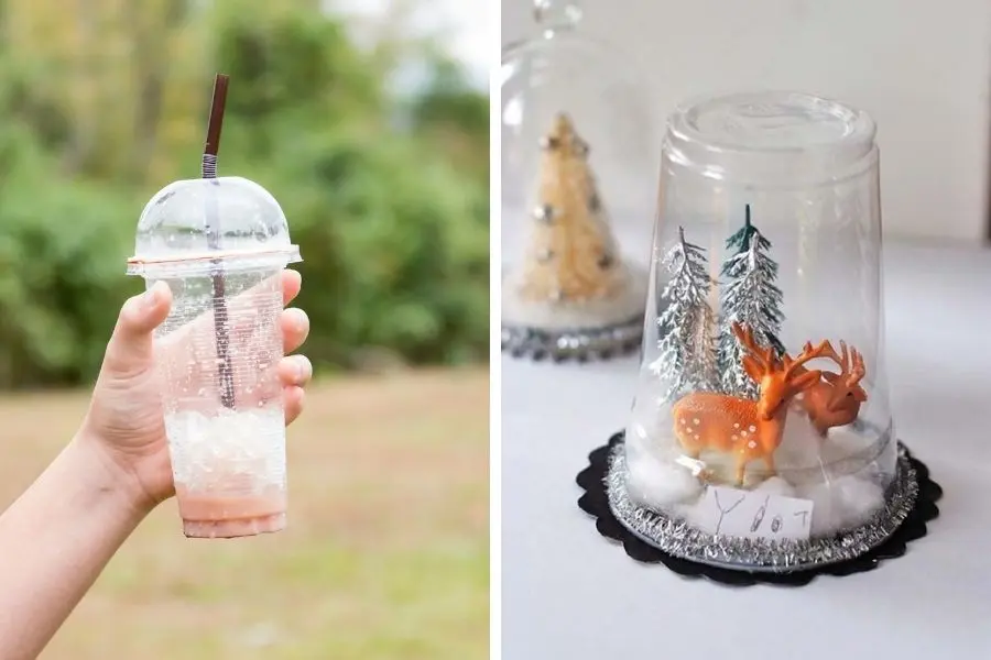 Ngỡ ngàng trước vẻ đẹp độc đáo của khu vườn Giáng Sinh mini làm từ ly nhựa.