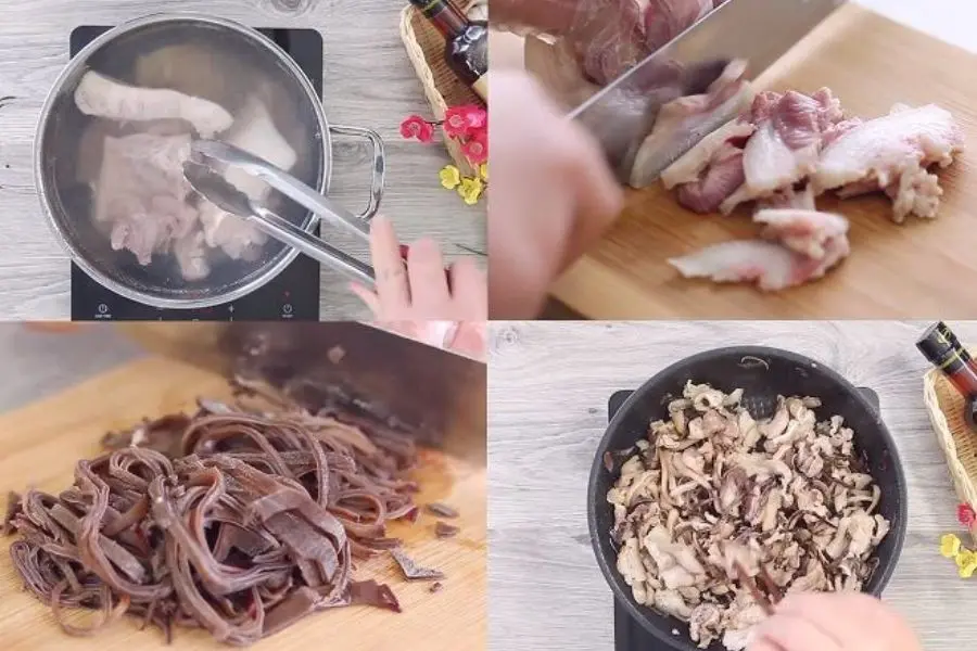 Sơ chế nguyên liệu làm giò thủ.