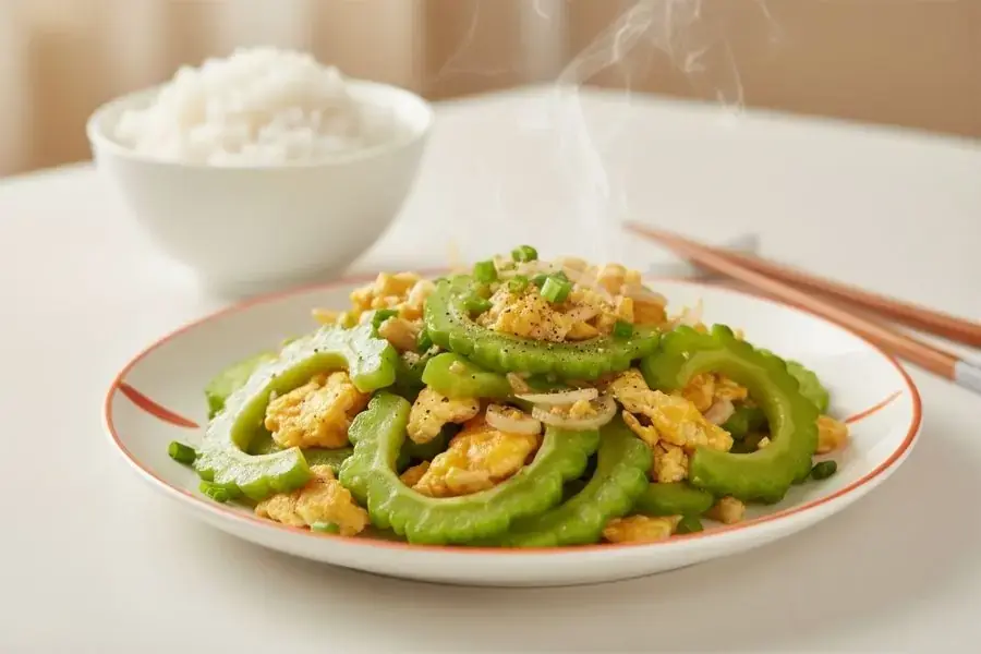 Khổ qua xào trứng, vị đắng nhẹ tốt cho sức khỏe.