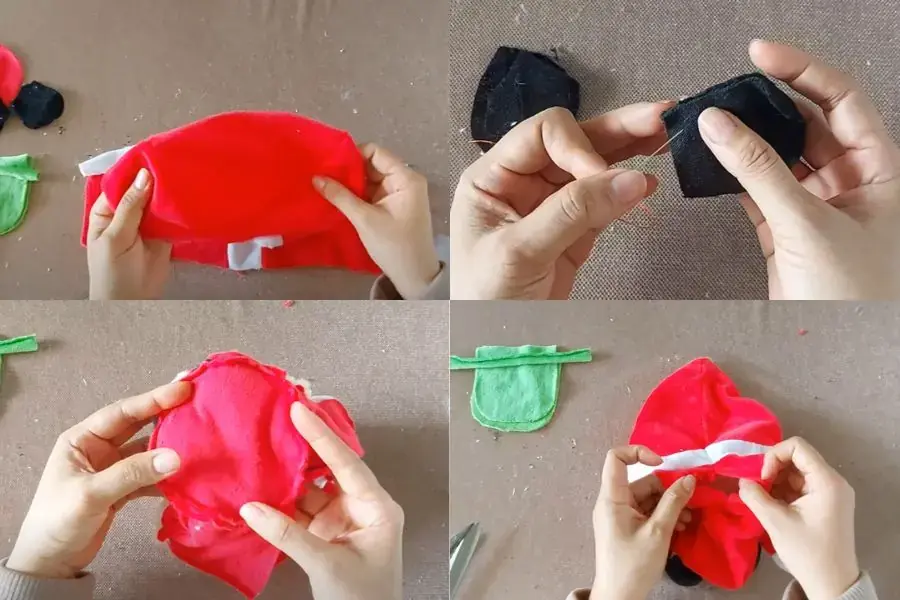 Khâu các phần vải lại với nhau để tạo hình Ông già Noel.