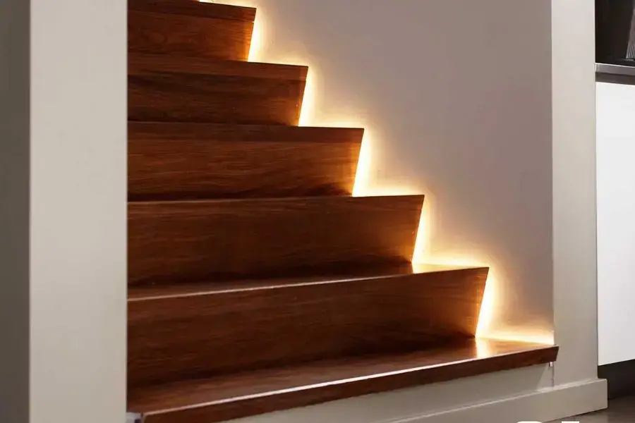Đèn led dây được lắp dọc cầu thang để dễ dàng di chuyển khi trời tối