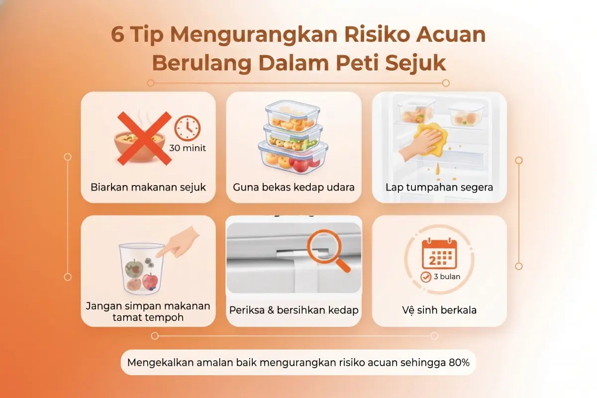 6 petua untuk membantu mengurangkan kulat daripada muncul semula dalam peti sejuk.