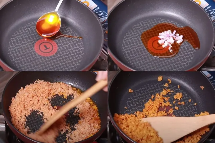 Bắc chảo lên bếp cùng với 2 thìa dầu ăn.