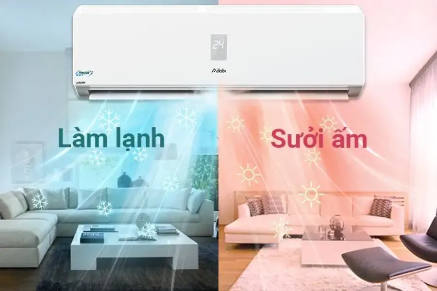 Máy lạnh 2 chiều có thể làm lạnh vừa có thể sưởi ấm.
