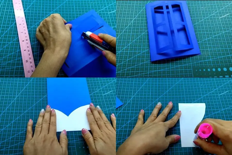 Tạo hình cửa sổ có 4 ô cửa cho tấm thiệp.