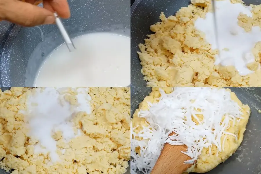 Sên nhân đậu xanh trên bếp.