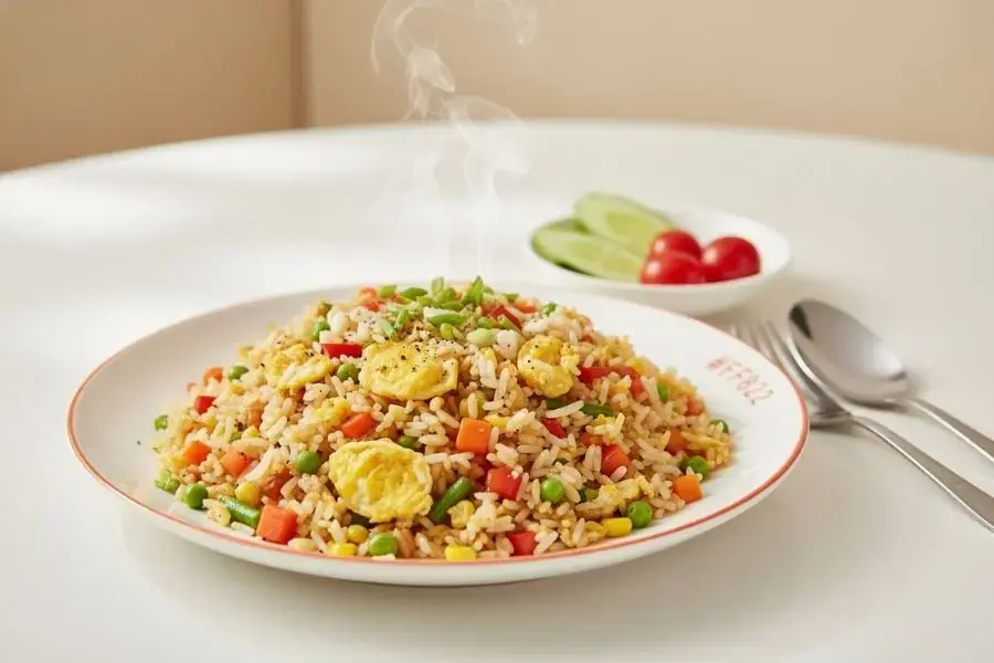 Tận dụng rau củ và trứng làm món cơm chiên thập cẩm.