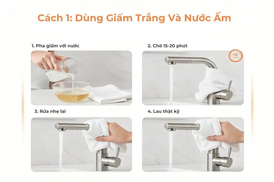 Dùng giấm trắng và nước ấm.