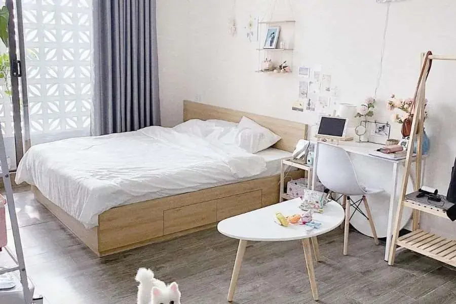 Mẫu phòng trọ 10m2 đơn giản, đẹp với gam màu trắng chủ đạo