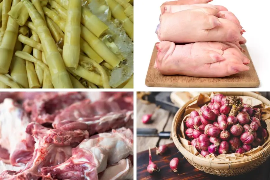 Chuẩn bị nguyên liệu nấu canh măng ngày Tết cùng xương, móng giò heo.
