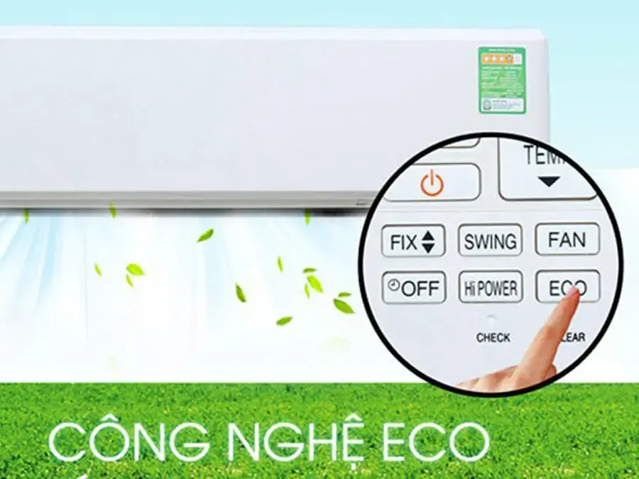 Chế độ Eco máy lạnh sẽ giúp máy lạnh hoạt động tiết kiệm điện năng nhưng vẫn làm lạnh hiệu quả (nguồn: Điện Máy Xanh)