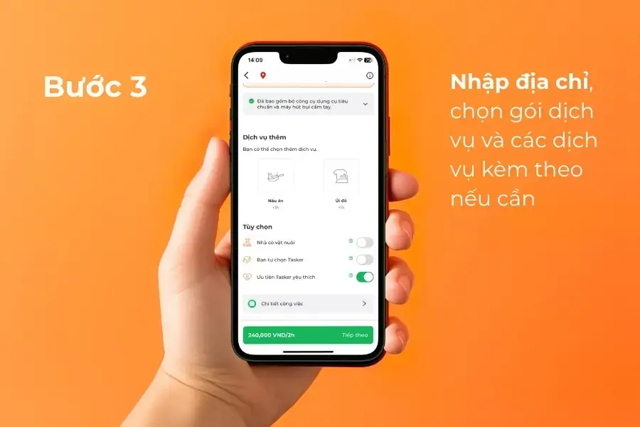 Nhập các thông tin như địa chỉ, và lựa chọn các gói dịch vụ đi kèm.