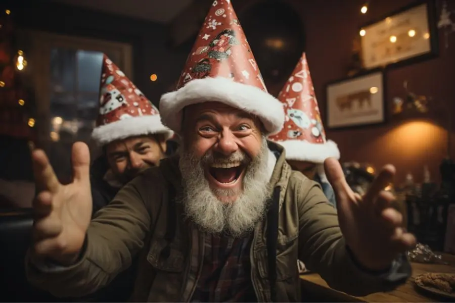 Sự thích thú của người đội chiếc mũ Noel tự mình làm.