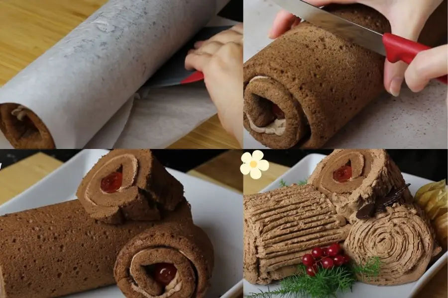 Hoàn thành chiếc bánh kem Noel hình khúc cây xinh xắn và thơm ngon.