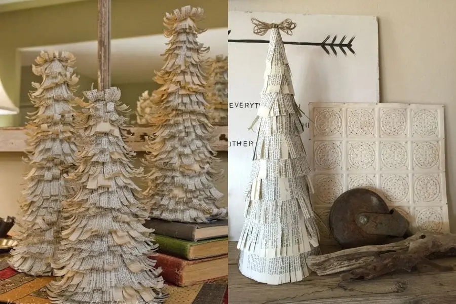 Cây thông Noel độc đáo được tái chế từ giấy báo, tạp chí đã qua sử dụng và cũ.