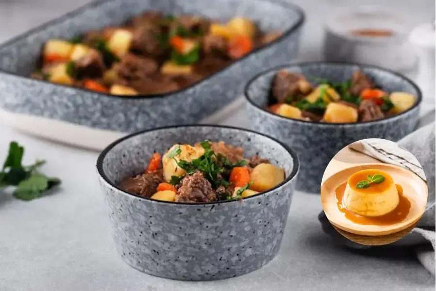 Thực đơn tuyệt vời cho bé với bò nấu đậu và tráng miệng với flan