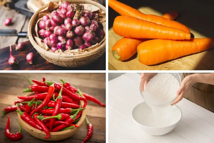 Nguyên liệu cần chuẩn bị để muối dưa hành ngày Tết.