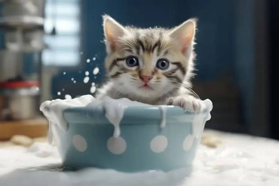 Tắm mèo con khi đã được vài tháng tuổi.