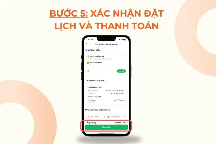 Xác nhận lịch và thanh toán.