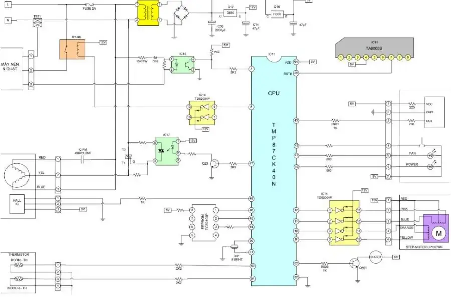 Sơ đồ mạch điện một chiều cho điều hòa Inverter tiết kiệm điện.