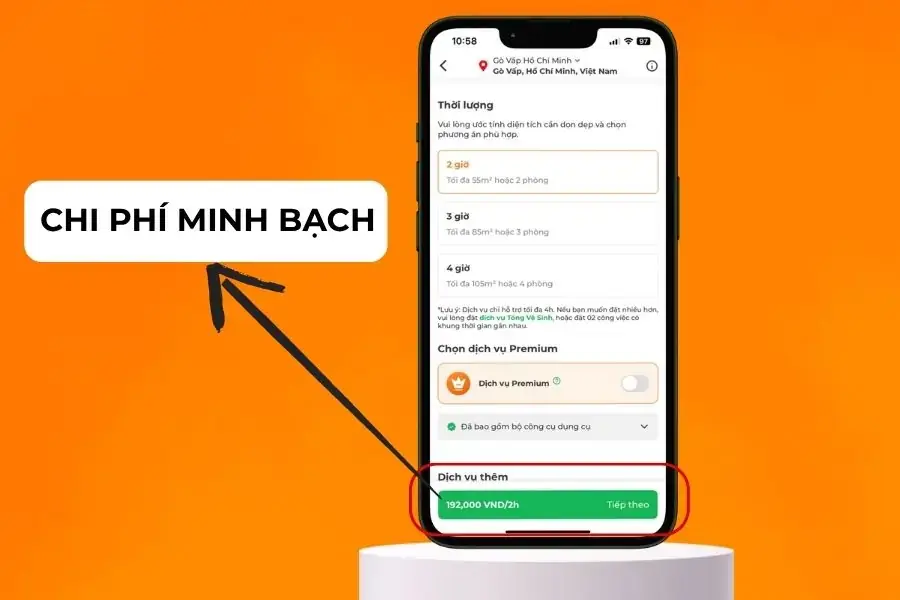 Giá minh bạch rõ ràng và hiển thị ngay từ bước đặt lịch đầu tiên.