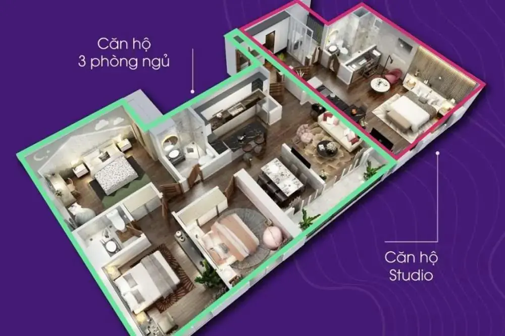Mẫu căn hộ dual key 3 phòng ngủ tiện nghi, đáp ứng nhu cầu sinh hoạt thuận tiện