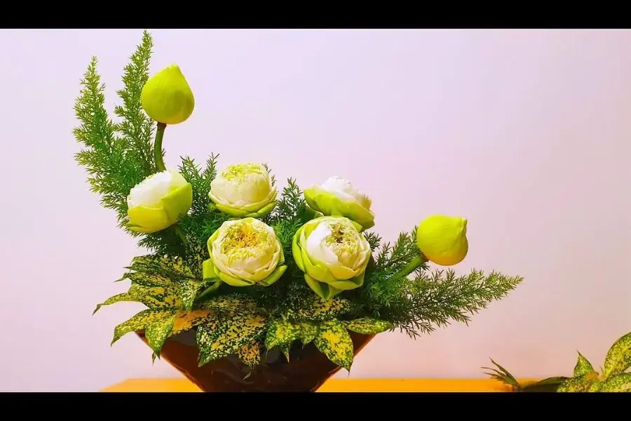 Trang trí bình hoa sen theo hình trăng khuyết độc đáo chỉ với 3 bước đơn giản mà ai cũng làm được.